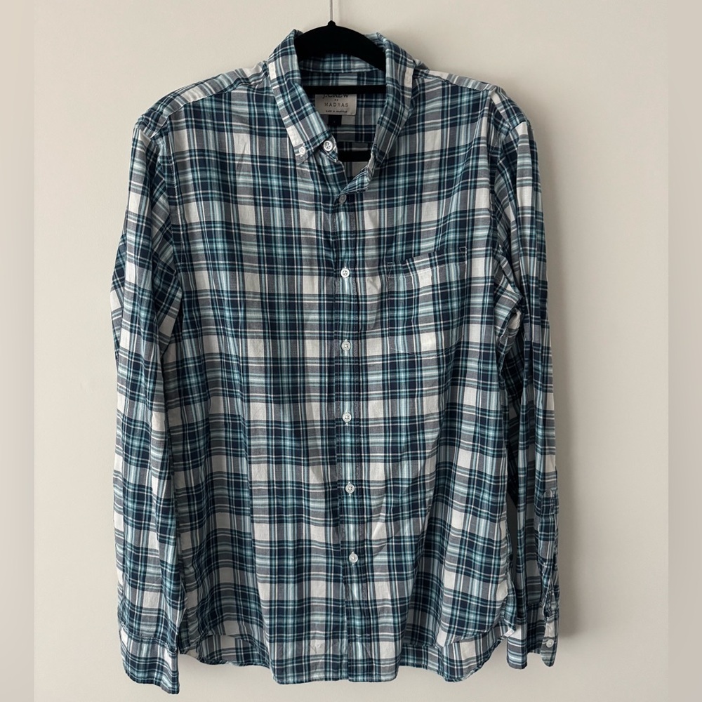 J Crew Men’s Madras Button down  Shirt Size Large